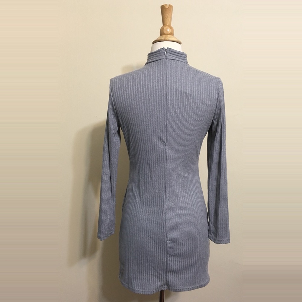 💥 CLEARANCE Choker Grey Ribbed Knit Bodycon Dress - Picture 4 of 5